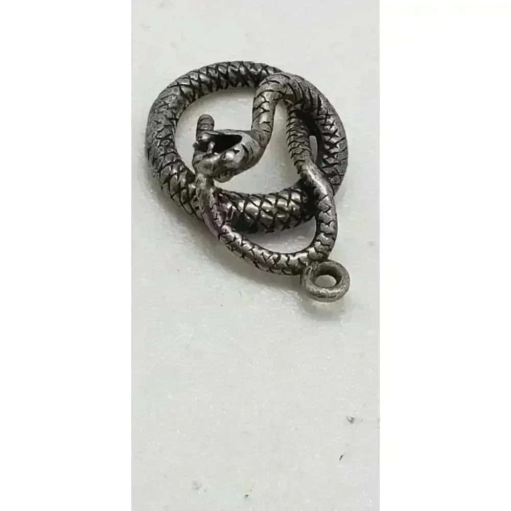 Solid 925 Sterling Silver Coiled Snake Serpent Pendant Mouth Open Charm